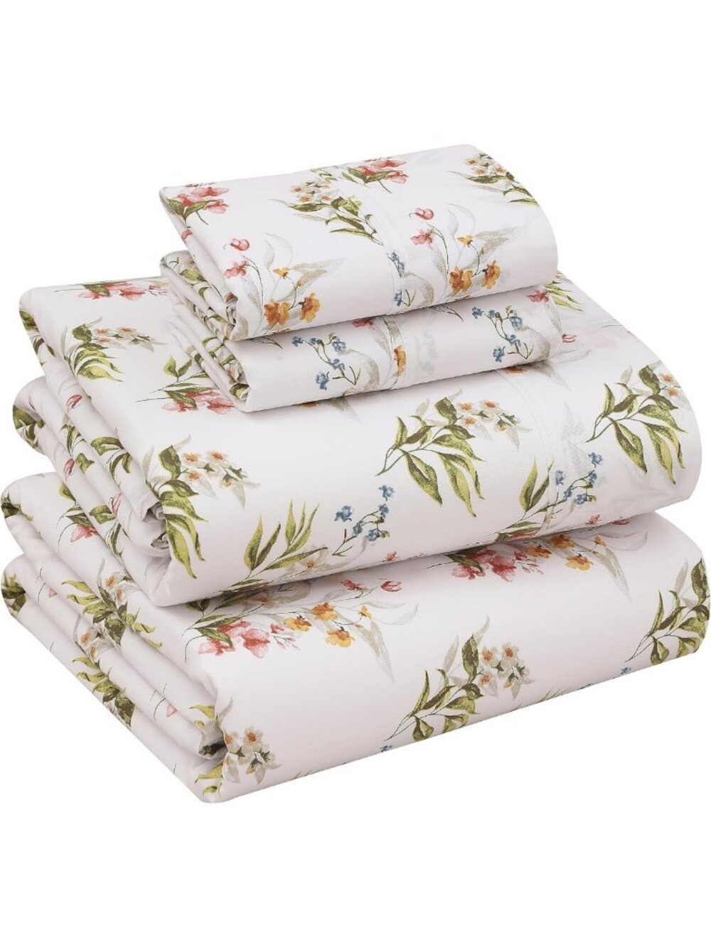 100% Cotton Full Sheet Set, Percale Weave, Floral Design, Soft & Breathable